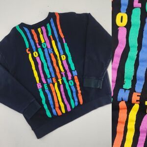 Vintage 90s United Colors of Bennetton Black Crewneck Sweatshirt Colorful XL